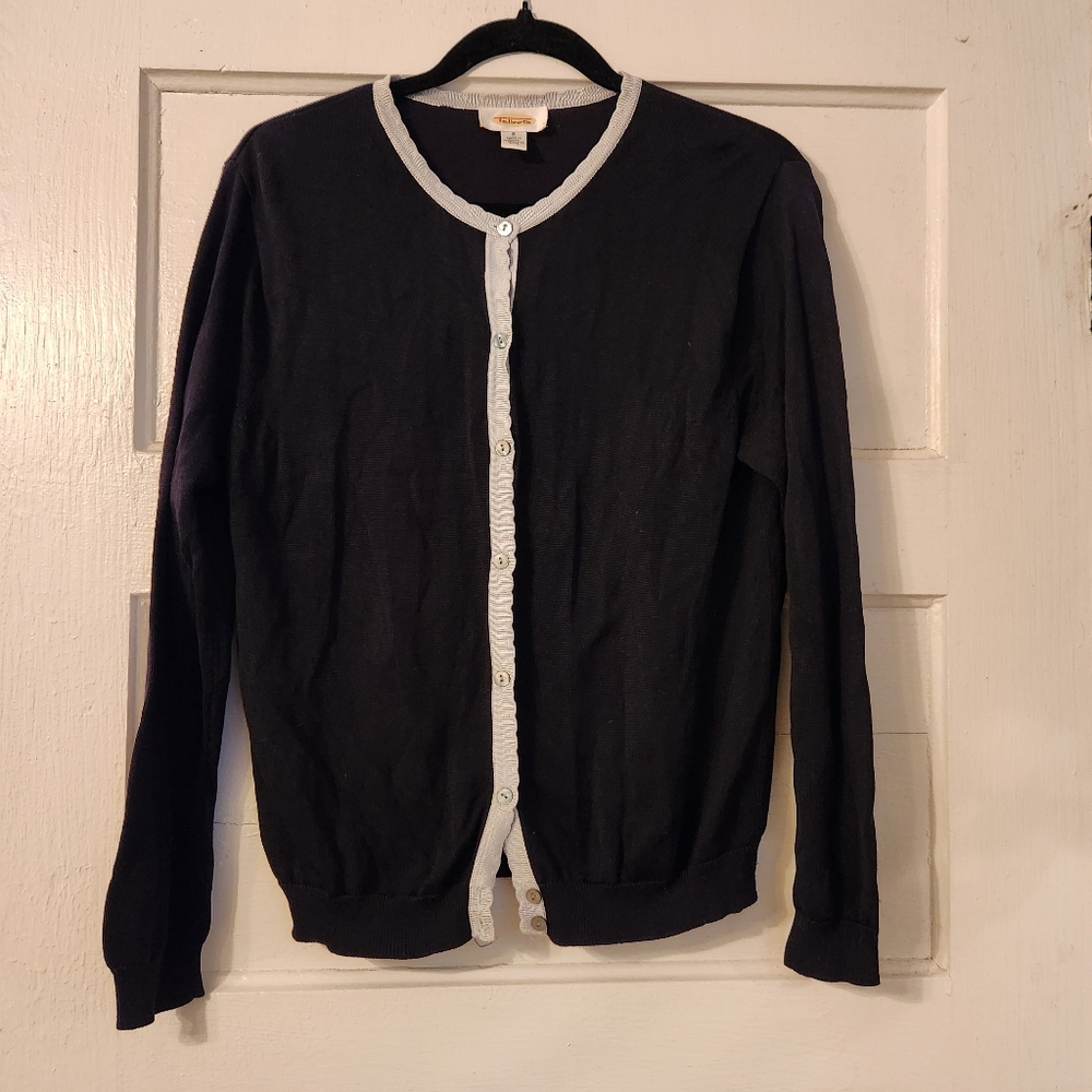 TALBOTS Cardigan Sweater, Black w/Gray, Silk Blend, Sz Sm EUC Preppy Academia
